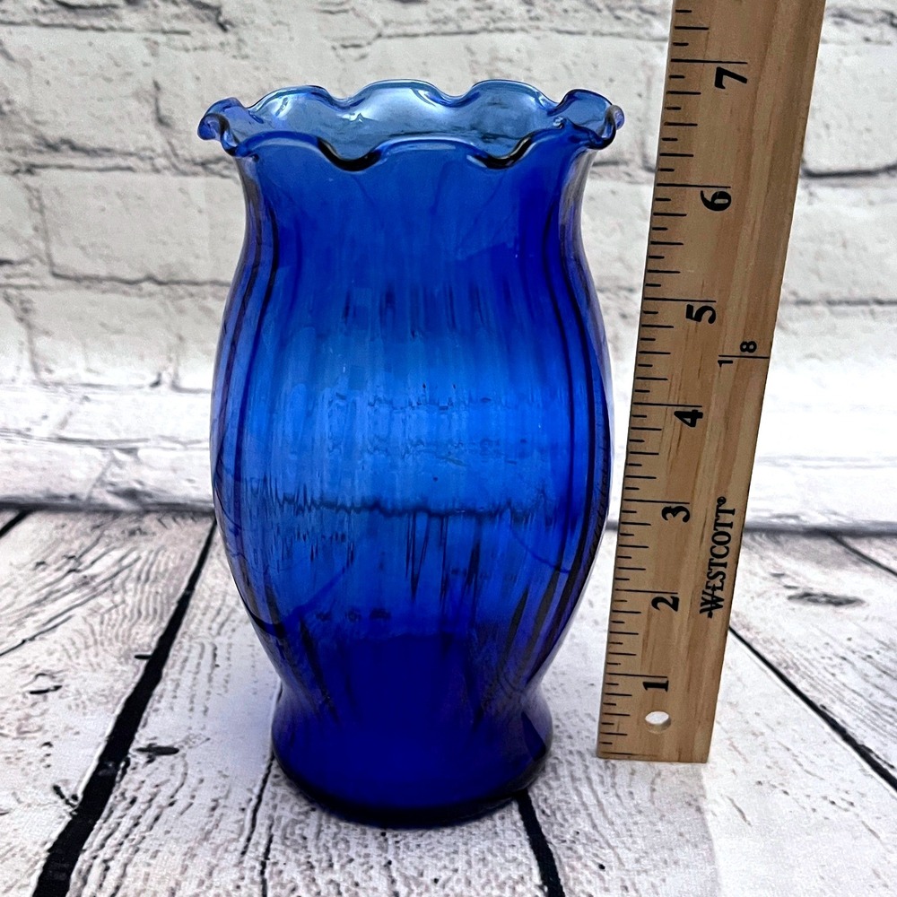 Set of 2 Vintage Cobalt Blue Blown Glass Vases-Anchor Hocking-Indiana Glass - Picture 2 of 9